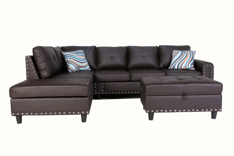 Sectional Sofa Reversible with Ottoman in PU Leather with silver nails.