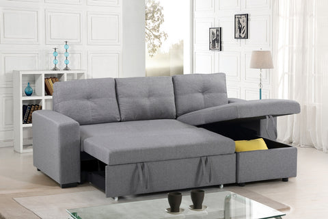 Sectional Sofa bed with Reversible Chaise in Grey Linen Fabric