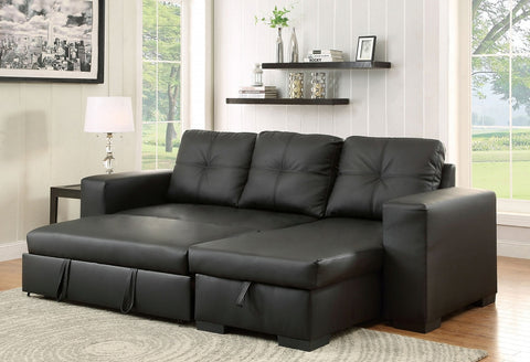 Sofa Bed with Reversible Chaise in Black Air Leather.