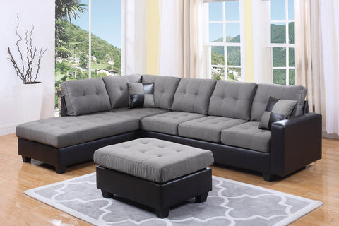 Sectional Sofa with Ottoman in dual tone ( Fabric + PU Leather)