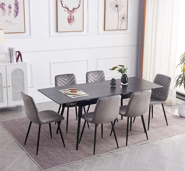 Ensemble de salle à manger extensible en pierre frittée avec plateau en marbre noir. T-1817 C-1817
