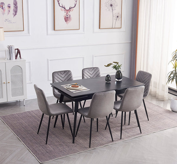 Ensemble de salle à manger extensible en pierre frittée avec plateau en marbre noir. T-1817 C-1817