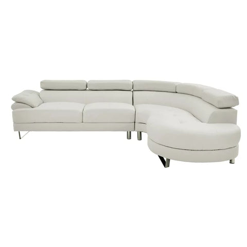 Sectional Sofa with adjustable headrest and round chaise in PU Leather