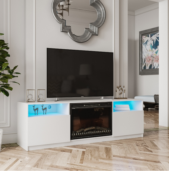 Amari Collections TV Stand with Remote Control Adjustable Fireplace. 45600BK-MZN