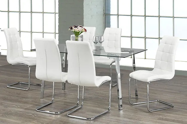 Glass Dining Table Set with Gray/White/Black Chair with Chrome Legs T-5057/ C-1752, 51,50