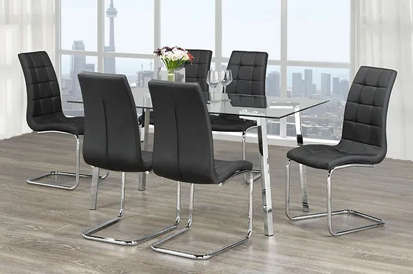 Glass Dining Table Set with Gray/White/Black Chair with Chrome Legs T-5057/ C-1752, 51,50