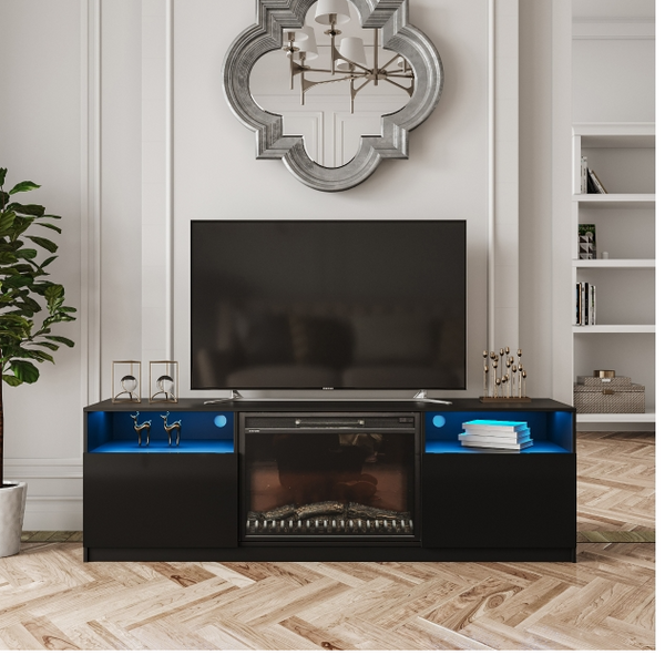 Amari Collections TV Stand with Remote Control Adjustable Fireplace. 45600BK-MZN