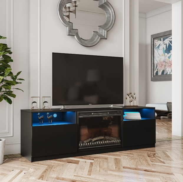 Amari Collections TV Stand with Remote Control Adjustable Fireplace. 45600BK-MZN