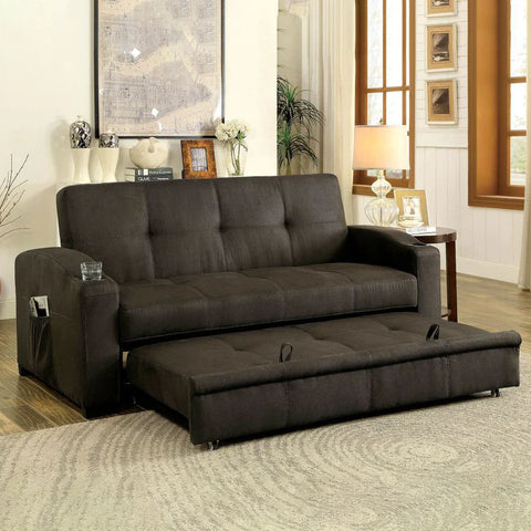 Sofa bed with 2 way adjustments and cupholders.