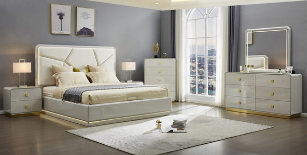 Modern Pearl White and Gold Bedroom Set