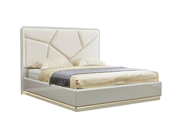 Modern Pearl White and Gold Bedroom Set