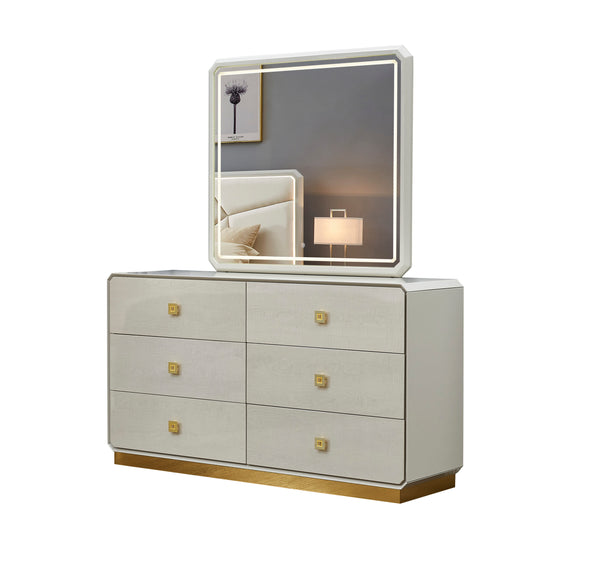 Modern Pearl White and Gold Bedroom Set