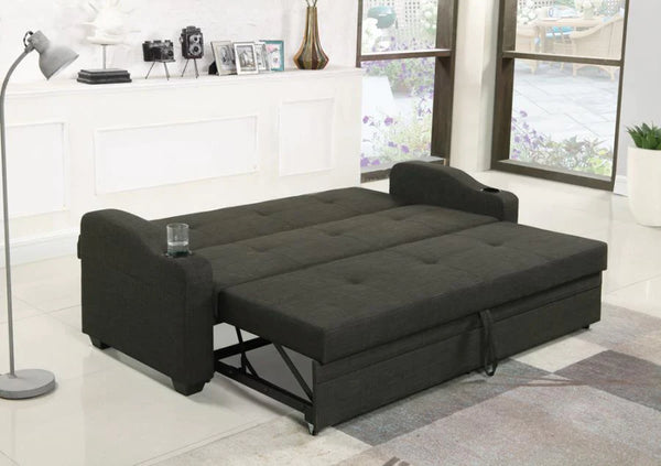 Sofa bed with 2 way adjustments and cupholders.