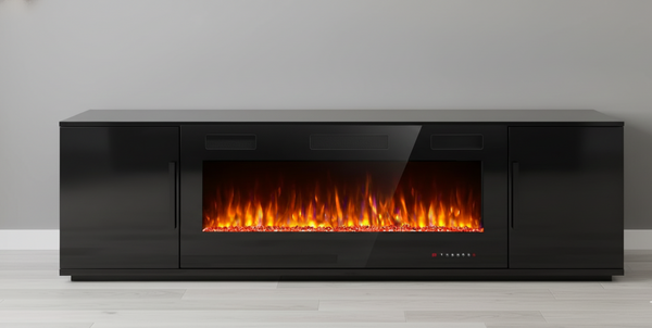 Modern High-Gloss Fireplace 90 inch TV Stand.
