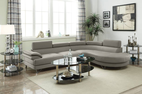 Sectional Sofa with adjustable headrest and round chaise in PU Leather