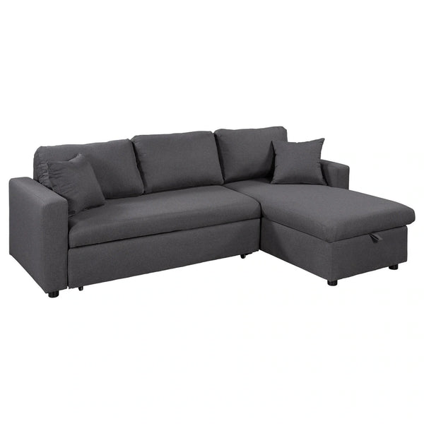 Sofa sectional bed with storage in linen fabric and dual-tone.