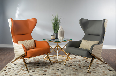 Accent Chairs with Dual Tone Genuine  Leather and Gold Metal Legs