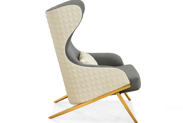 Accent Chairs with Dual Tone Genuine  Leather and Gold Metal Legs