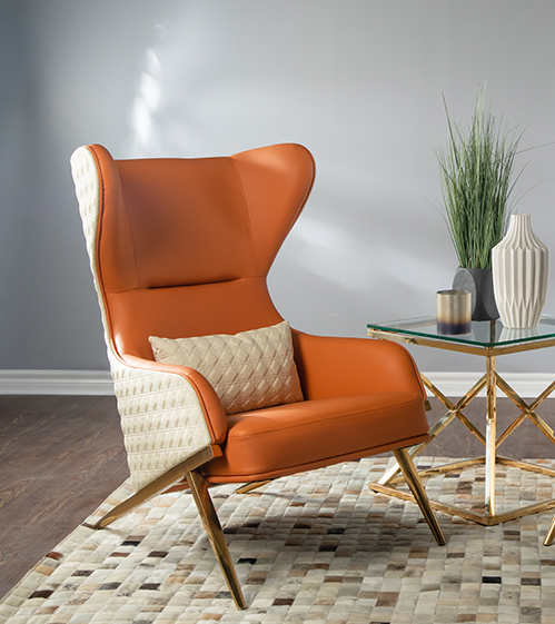 Accent Chairs with Dual Tone Genuine  Leather and Gold Metal Legs