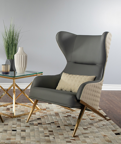 Accent Chairs with Dual Tone Genuine  Leather and Gold Metal Legs