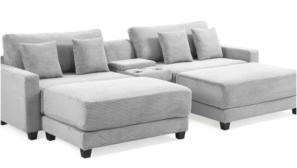 Theatre Style Deep Seat Plush Sofa with Ottoman in Corduroy fabrics.