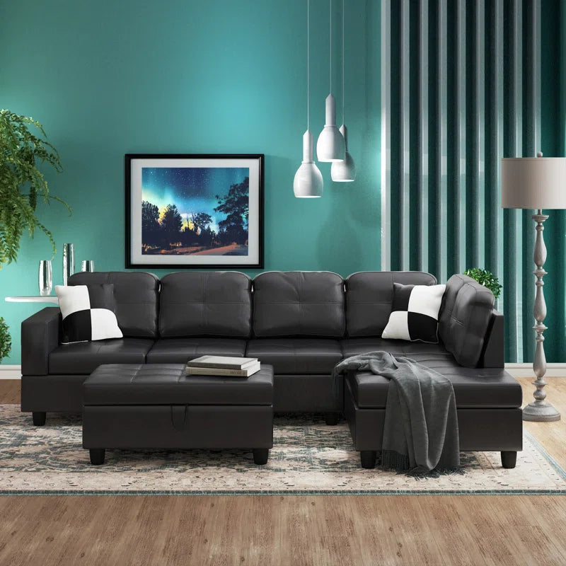 Sectional Sofa with Ottoman in Leather PU.