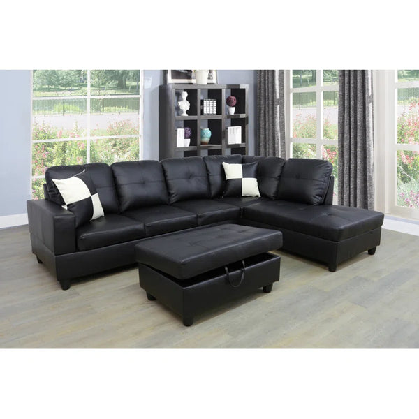 Sectional Sofa with Ottoman in Leather PU.