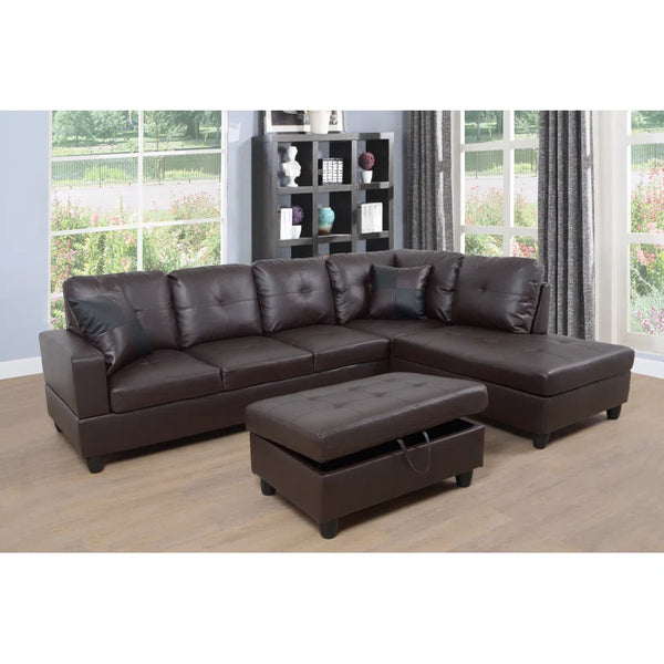 Sectional Sofa with Ottoman in Leather PU.