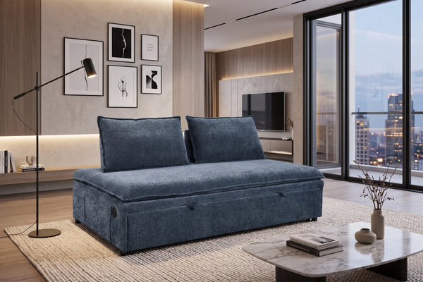 Home theatre style modern armless Sofa bed with adjustable back rest. Model: City