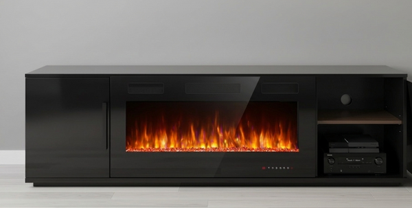 Modern High-Gloss Fireplace 90 inch TV Stand.