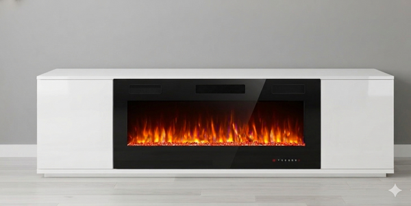 Modern High-Gloss Fireplace 90 inch TV Stand.