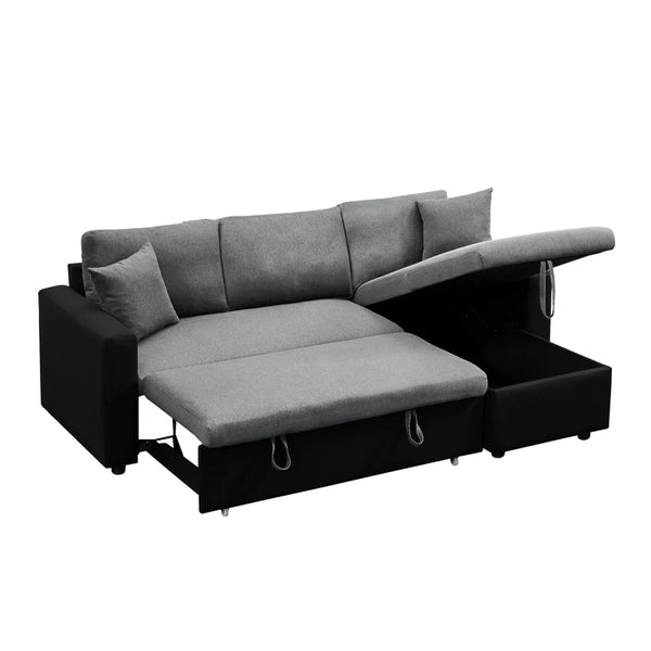 Sofa sectional bed with storage in linen fabric and dual-tone.