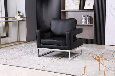 Black PU Accent Chair With Stainless Steel/Chrome finish. IF 6860