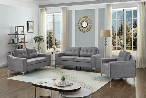 Sofa Set 3 pcs in Grey Linen Fabric.