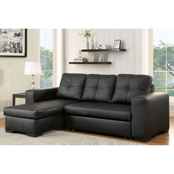 Sofa Bed with Reversible Chaise in Black Air Leather.