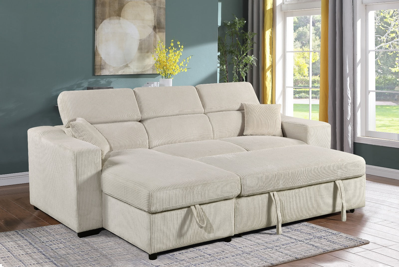 Sectional Storage Sofa Bed with Corduroy Fabrics VFI-6362