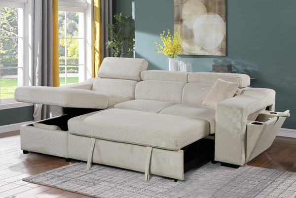 Sectional Storage Sofa Bed with Corduroy Fabrics VFI-6362