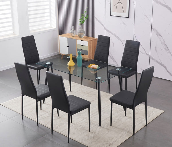 Dining Table Set with tempered Glass and Black Tempered Legs T-5031/ C-5054