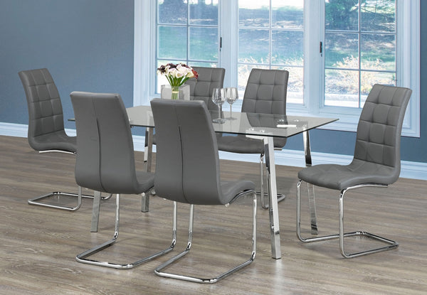 Glass Dining Table Set with Gray/White/Black Chair with Chrome Legs T-5057/ C-1752, 51,50