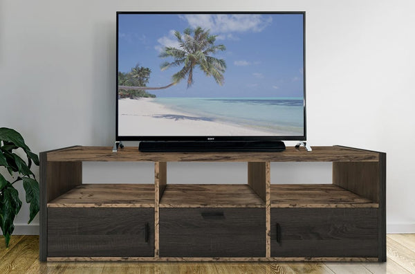 Two Tone Distressed Finish TV Stand With Storage.