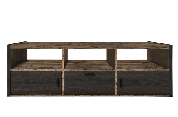 Two Tone Distressed Finish TV Stand With Storage.