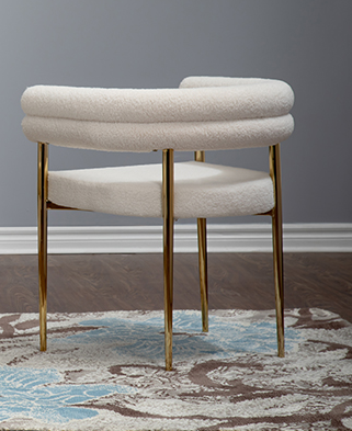 Camila Accent Chair with Boucle Fabrics and Gold Stainless Steel Base.