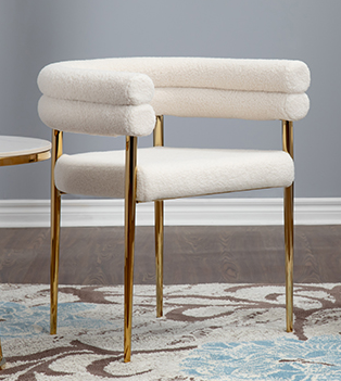 Camila Accent Chair with Boucle Fabrics and Gold Stainless Steel Base.