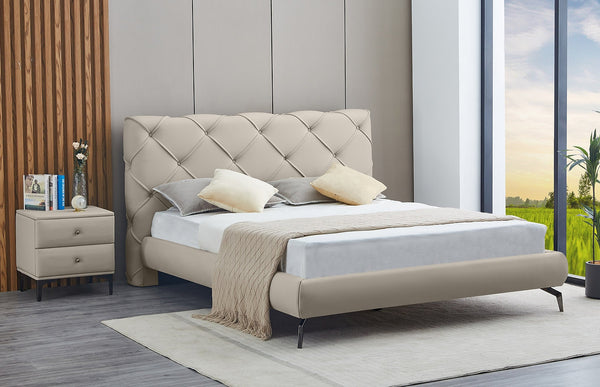 Plat form Bed with Diamond pattern stitch wide headboard.