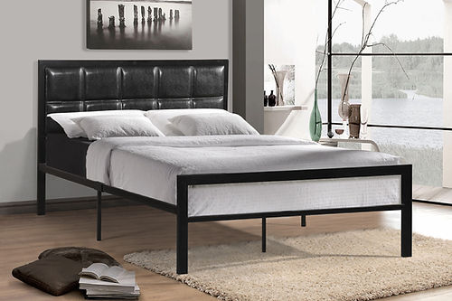 Metal Platform Bed with Leather Padded Headboard. BD1148-1