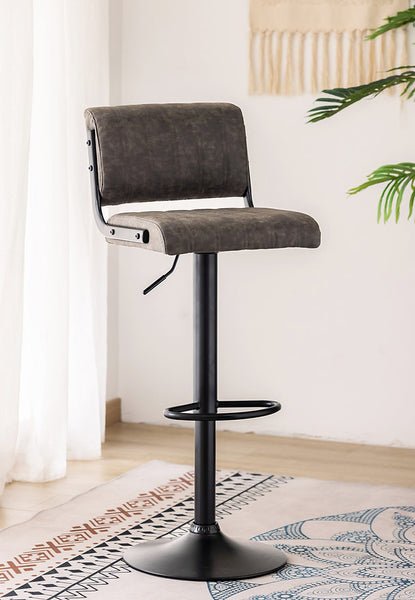 Swivel Bar Stool with vertical stitching and Black Metal(Set of 2 Chairs)7800,01