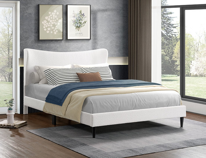 Contemporary Style Bed with Elegant Curved Headboard with Subtle Winged Sides