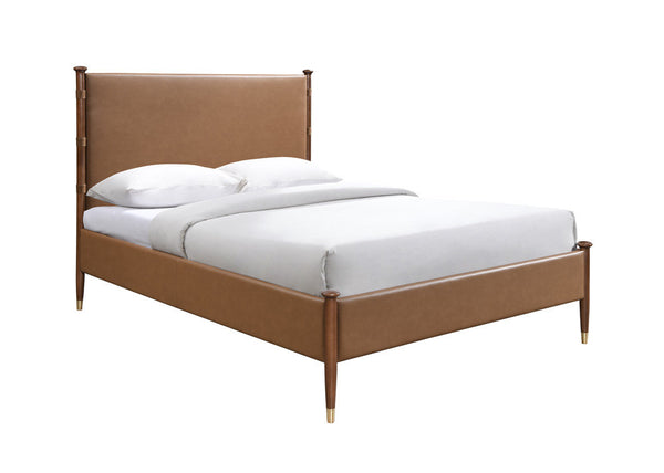 Rich cognac brown faux leather upholstery Bed .IF5125