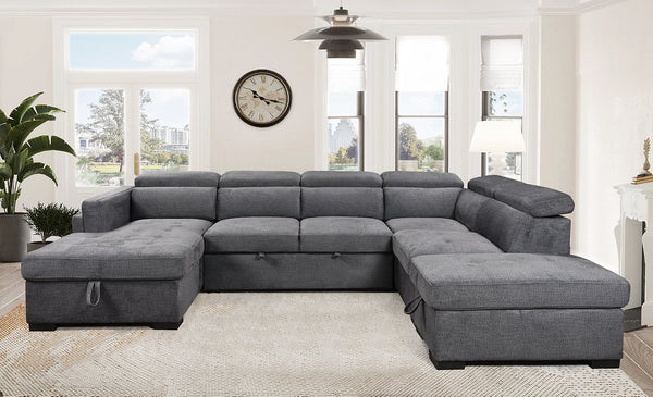 Sectional Sofa bed with wide seats, adjustable head and storage.IF-9090