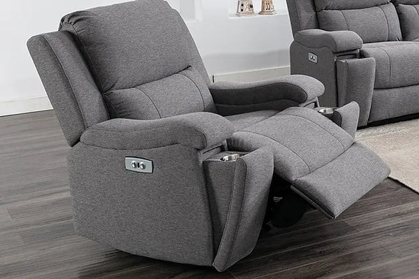 Recliner Set Electric in Soft Grey Fabric